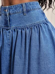 Slaydiva Women's Solid Color Casual Denim Mini Skirt - Light Wash - View 7