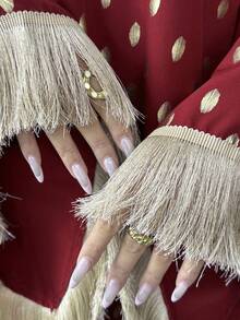 SHEIN Elenzya 女士优雅花卉流苏金属装饰连衣裙 - 紅色 - 查看 6