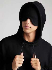 ROMWE MEN Unisex Casual Hoodie With Eye Mask Design, Funny Couple Hooded Sweatshirt - Black - View 1