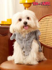 TOM & JERRY X PETSIN 1件刺绣蓝色猫咪宠物猫狗通用灰色带防滑扣毛绒保暖舒适无袖防滑外套 - 灰色 - 查看 9