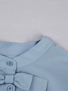 Franclia Plus Size Blue Bowknot Loose Blouse, Spring And Summer - Blue - View 3