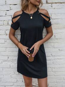 EMERY ROSE Women's Casual Solid Color Off-Shoulder Short Dress - Navy Blue - View 6