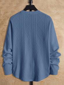 HIMLAND T-shirt casual à manches longues pour hommes avec imprimé géométrique texturé et col rond