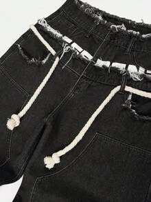 Manfinity EMRG Quần jean ống đứng dáng rộng cạp cao thời trang nam - màu đen - Xem 3
