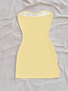 INAWLY Women's Summer Vacation Style Lily Flower Print Fitted Tube Dress - Yellow - View 2