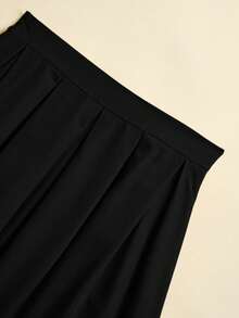 Franclia 女士休闲百褶 A 字形黑色半身裙，百搭春秋装 - 黑色 - 查看 6