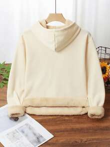 Mujer Estilo Cute Conjunto de Sudadera y Pantalones con Estampado de Oso Teddy Forro Peludo Corte Amplio Capucha Mangas Largas Temporada Invierno Salidas Informales,Esponjoso , forro polar - Beis - Ver 3