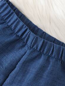 SHEIN Spring Textured Navy Blue Short Sleeve Shirt And Loose Navy Blue Shorts Baby Boy Outfit, Suitable For Casual, Vacation And Daily Wear - Blue - View 8