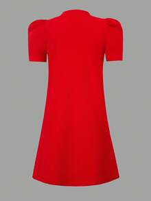 1-Piece Tween Girls Elegant Red Pearl-Decor Short-Sleeve Dress With Smooth Fabric Texture, Celebration-Ready Style, Soft Stretch Comfort And Multi-Scene Matching For Parties And Daily Wear - Red - View 2