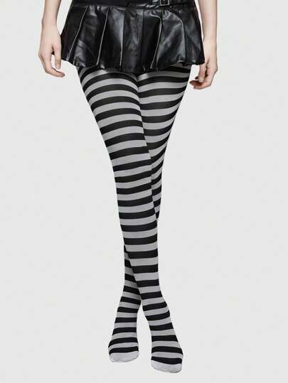 Grunge Punk 1 Paar Gothic-Stil schwarz-weiß gestreifte Strumpfhosen