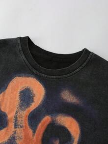 ROMWE MEN Grunge Punk 男士休闲时尚街头做旧印花露脐修身背心，夏季 - 黑色 - 查看 2