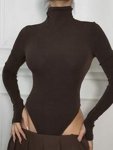 Ronhire Mono de punto de cachemira cómodo de color marrón moca sólido, ajuste ceñido, básico, para salir, blusas de manga larga para mujer, casual de negocios, ropa de invierno para mujer, ropa de otoño para mujer