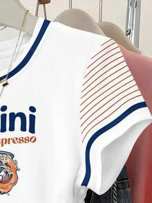 Resyla Y2K 收腰短袖修身褶皱腰部上衣 马提尼鸡尾酒印花图案短袖条纹T恤 - 彩色 - 查看 5