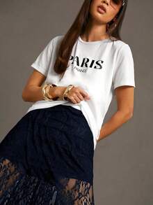 Siren Gaze 女士性感野花蕾丝拼接轻盈透气长款夏季裙 - 藏蓝色 - 查看 6