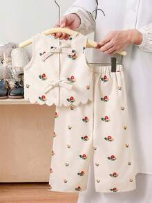 SHEIN 2pcs/Set Young Girl Ditsy Floral Sleeveless Top & Loose Casual Pants Set