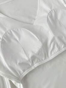 SHEIN EZwear 两件套女士深V领加垫紧身休闲长袖T恤套头衫，适合秋冬季穿着 - 彩色 - 查看 5