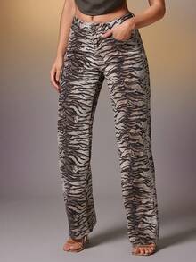 Denimoi 斑马纹低腰休闲裤，简约时尚，适合日常穿着