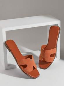 SHUZIA Dép lê nữ Oldmoney cao cấp, chất liệu giả da lộn, kiểu dáng hở mũi, đệm mềm mại, màu nâu caramel – Thanh lịch, thoải mái và dễ phối đồ. - Màu nâu  Mocha - Xem 5