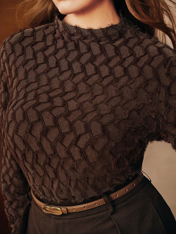 Camiseta interior de cuello alto con encaje floreado elegante para mujer, top de alta gama de talla grande para otoño/invierno
