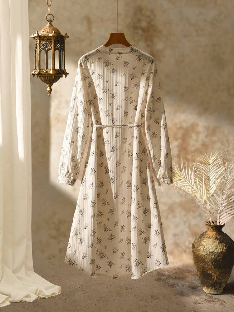 Plus Size Women Ditsy Floral Long Sleeve Single-Breasted Casual Dress Beach Outfit For Women  Casual Dresses For Women