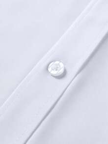 Manfinity Mode 男士休闲撞色领长袖纽扣衬衫，带胸袋 - 轻薄夏季纯色无弹面料，常规版型，适合户外及休闲穿着，休闲新款领衬衫，百搭上衣，现代男装，经久耐穿，时尚男士 - 白色 - 查看 7