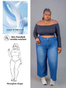 CurvyTilda Plus Size Fall Gray Square Collar Gathered Knitted Tight Long-Sleeved T-Shirt, Elegant And Versatile Top For Commuting, For Hourglass Body Shape - Black - View 1