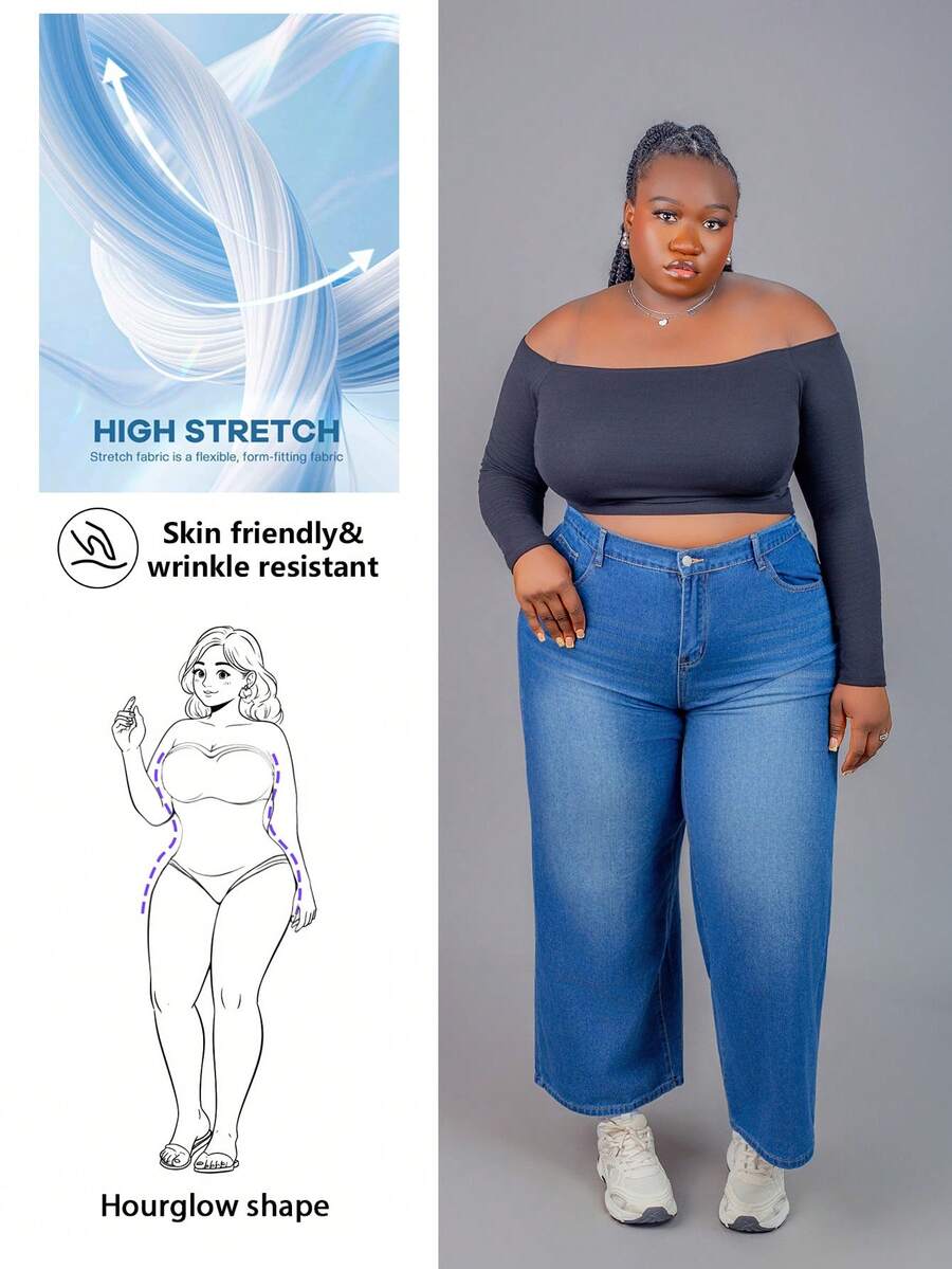 CurvyTilda Plus Size Fall Gray Square Collar Gathered Knitted Tight Long-Sleeved T-Shirt, Elegant And Versatile Top For Commuting, For Hourglass Body Shape - Black - View 1