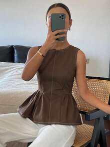 DAZY Women's Sleeveless Fitted Top, Autumn/Winter - Coffee Brown - View 6