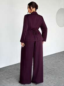 Firerie Conjunto de chaqueta y pantalones de unicolor elegante para talla grande - Burdeos - Ver 2