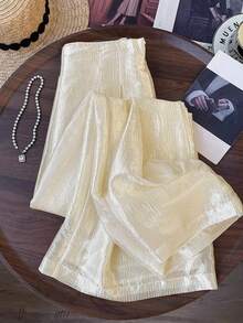 GlowEve Quần ống rộng màu trơn thanh lịch dành cho nữ, phù hợp để đi làm. - Màu be - Xem 1