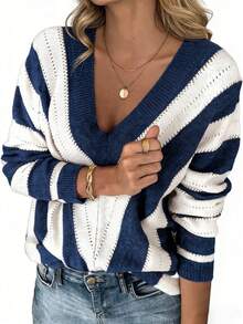 EMERY ROSE New Loose Sexy V-Neck Pullover Sweater For Women, Casual Style, Autumn/Winter Knit Pullover Fall Outfit