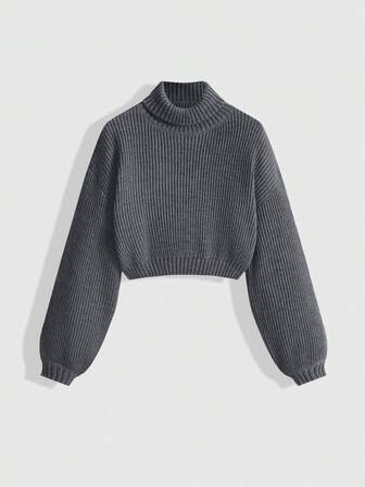 Maglione a collo alto lavorato a costine, di colore unito, casual e adatto per tutti i giorni, per autunno/inverno