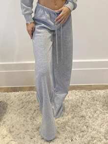 RebeccaVibe Women's Casual Front Tie Waist Loose Sweatpants, Suitable For Autumn/Winter, Everyday Wear And Back To School Women's Sportswear - Light Grey - View 3