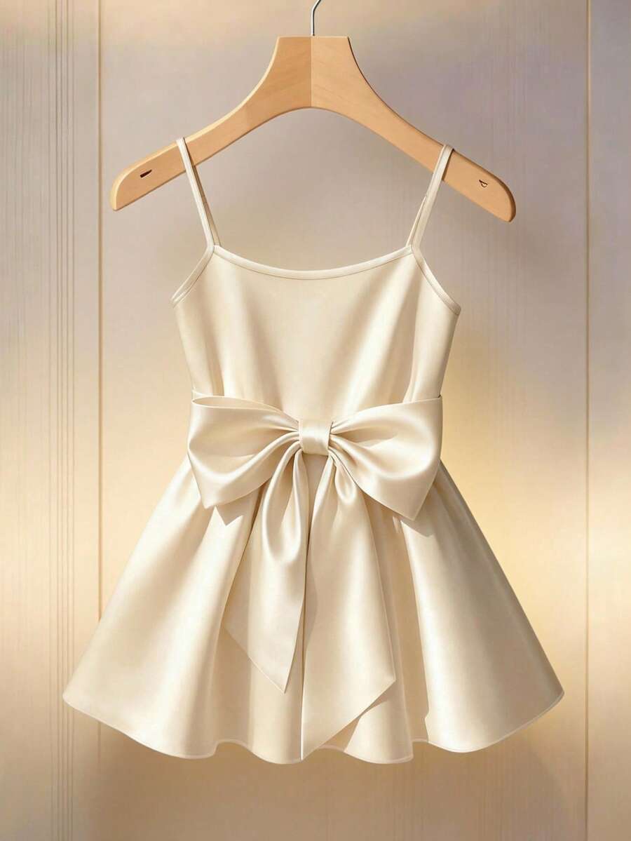 SHEIN Franclia Áo hai dây nơ thanh lịch thời trang dành cho nữ - Màu be - Xem 1