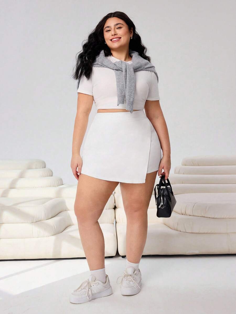 Solflare 大码休闲纯白色裹身裙，春夏 - 白色 - 查看 1