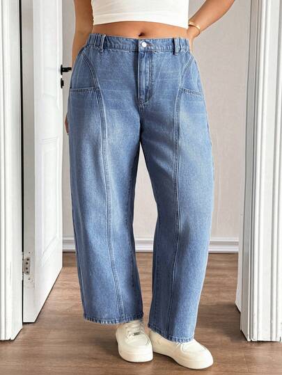 Lounesse Jeans casuales lavados y entallados para tallas grandes