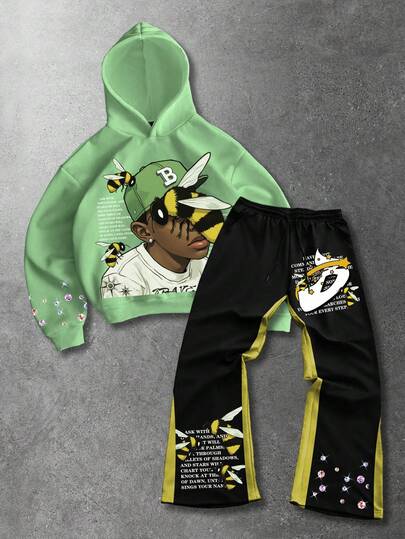 Street Life Herren Grafik-Muster Hoodie Set