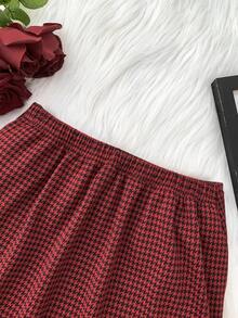 SHEIN 少女千鸟格A字裙，适合节日派对、新年等场合 - 紅色 - 查看 6