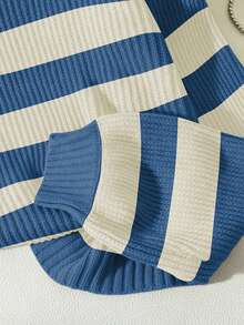 Franclia Women's Casual Everyday Commute Contrast Striped Pattern Dropped Shoulder Loose Pullover Sweater, Autumn/Winter