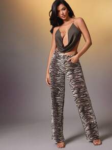 Denimoi 斑马纹低腰休闲裤，简约时尚，适合日常穿着