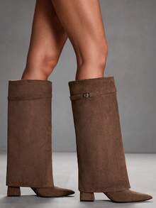 CUCCOO SZL 女士时尚尖头粗跟过膝长靴 - 咖啡棕 - 查看 9