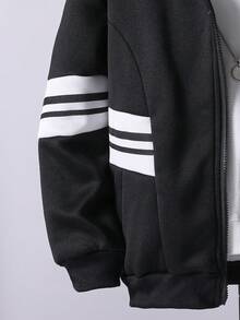 SHEIN Explorewe 男童条纹连帽长袖外套和裤子休闲套装（2件套） - 黑色 - 查看 7
