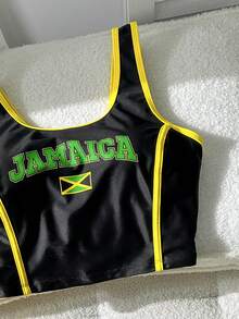 Swim Vcay 2pcs/Set Women's Summer Beach Casual Vacation Letter Print Round Neck Sleeveless Bikini Set - Multicolor - View 3