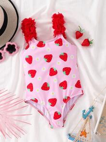 Emery Rose Kids Emery Rose Kids 女童针织条纹蝴蝶结设计3D花朵连体泳衣 女童粉色蝴蝶结泳衣 女童条纹泳衣 女童连体泳衣 女童粉色连体泳衣 女童泳装 - 粉色 - 查看 2