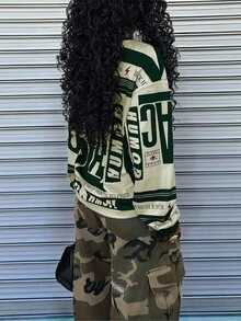 Rovax Plus Size Casual Letter Graphic Round Neck Drop Shoulder Sweatshirt, Autumn Winter Fall - Multicolor - View 2