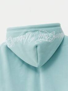 Manfinity Unisex Men's Knitted Casual Loose Fit English Embroidered Long Sleeve Zip Up Hoodie, Fall, Winter, Couple Things - Mint Green - View 7