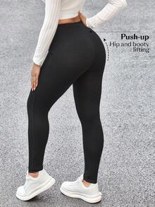 Flexra 女士金属纽扣口袋设计修身休闲百搭牛仔裤 - 黑色 - 查看 2