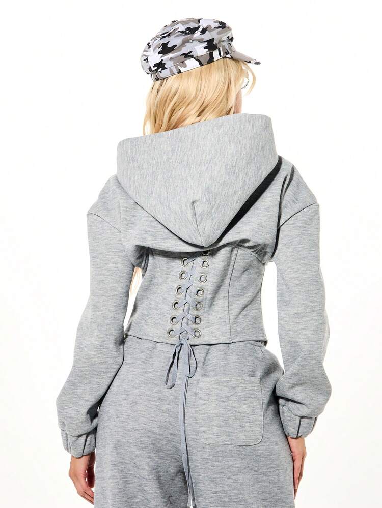 SUMWON WOMEN Oversized Lace-Up Hoodie With Eyelet Details