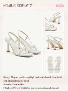 CUCCOO CHICEST Women's Pointed Toe Bowknot Elegant High Heel Sandals, Casual Commute Outfit For Spring For Christmas - Beige - View 9