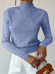 Firerie 女士优雅休闲通勤办公装，多色长袖高领宽松休闲百搭针织衫，秋季、冬季，百搭上衣，教师款，秋季 - 藍色 - 查看 6
